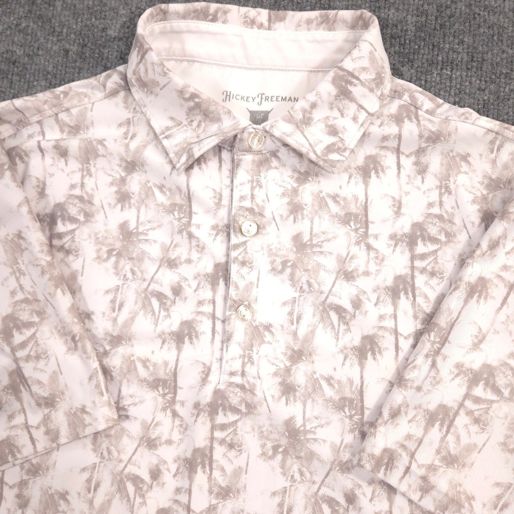 Hickey Freeman Golf Polo Shirt Mens S Gray Palm Tree Tropical AOP‎ Performance